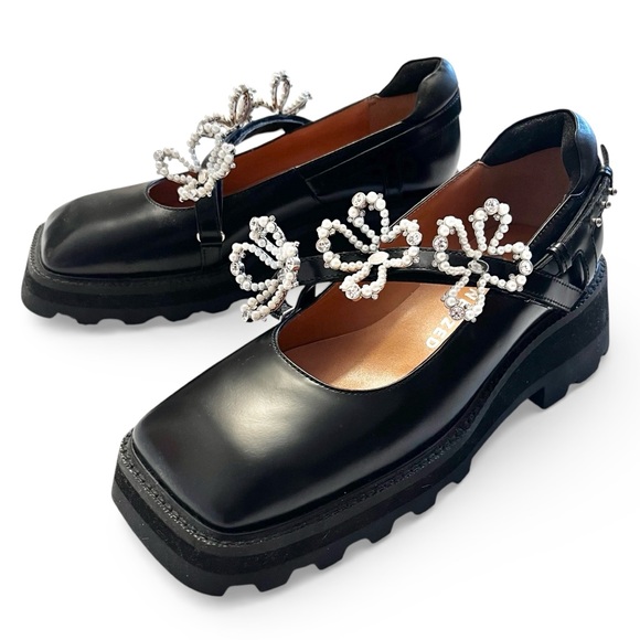 NWOB I Suddenly Sneezed Black Leather Platform Crystal Embellished Maryjanes 6 - Picture 3 of 15